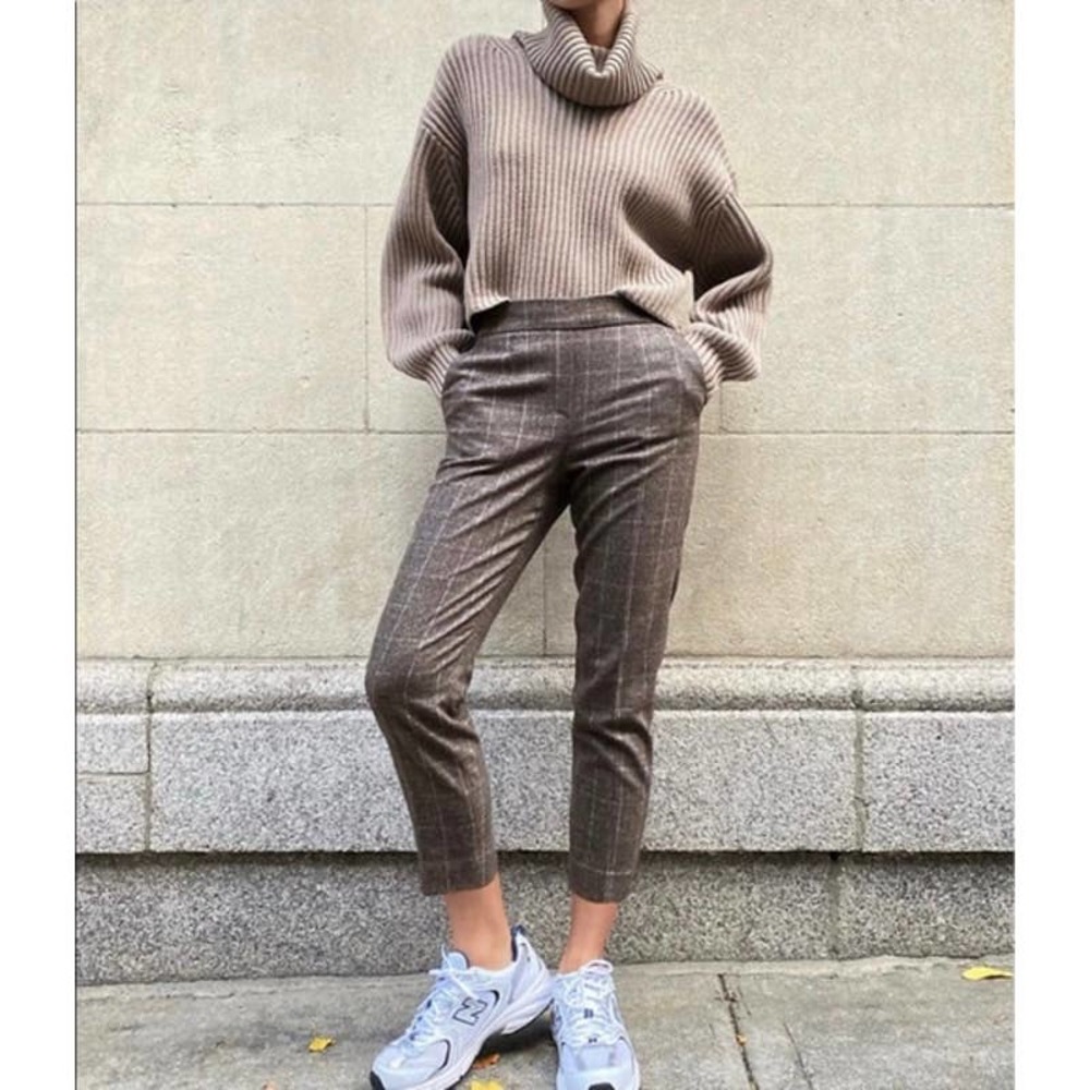 Aritzia Babaton Cohen Plaid Pant Cashmere Wool Blend Cropped Trouser Gray